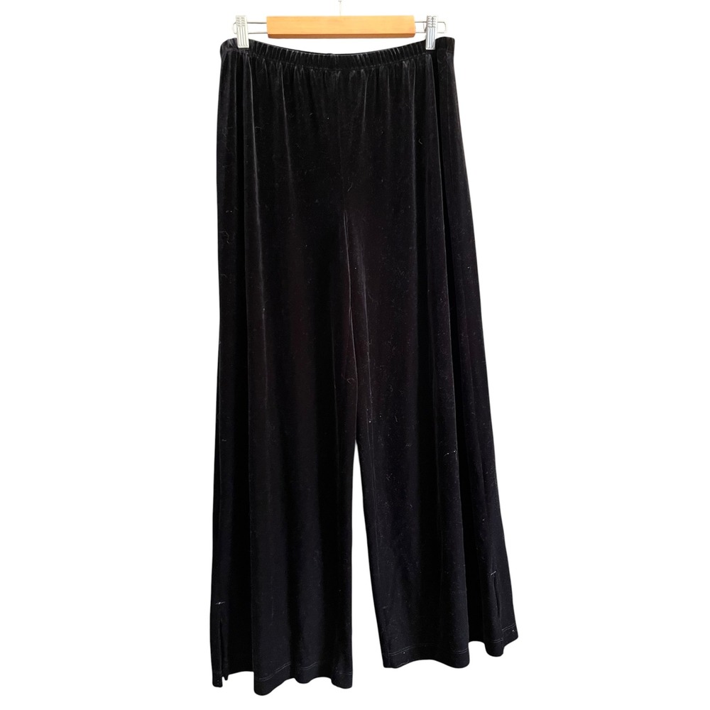 Chico's Wide Leg Pants Womens Size 2 Short Black Excellent Velvet Side Slit